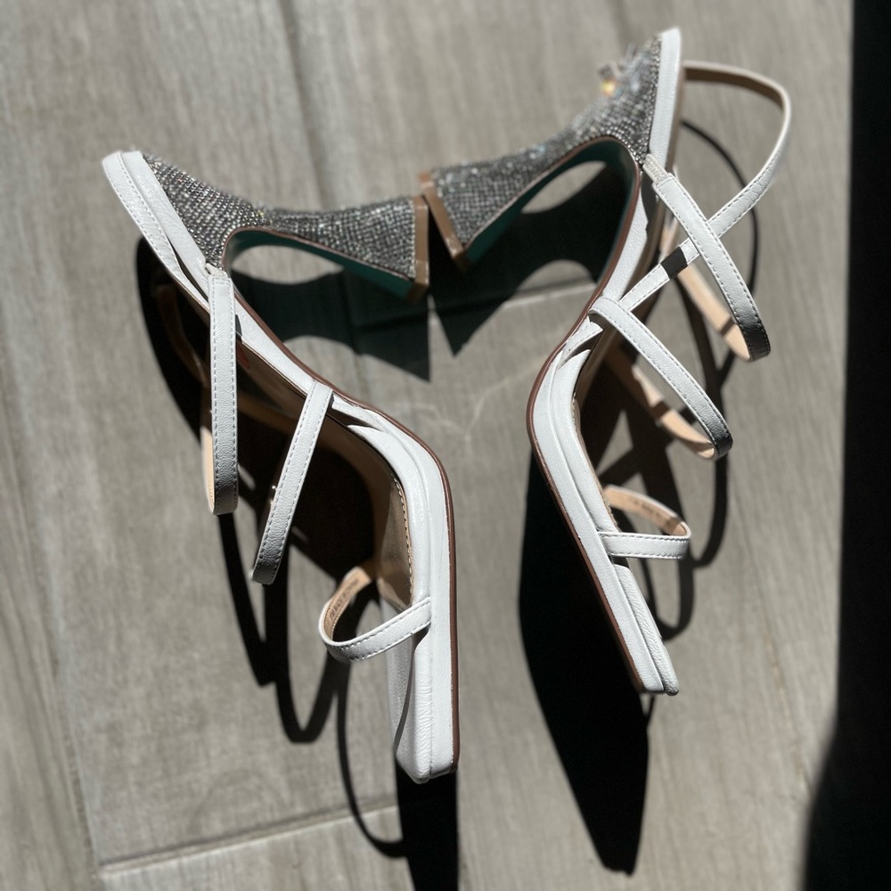 New White bejeweled Betsy Johnson heels size 11 New Years Eve Shoes